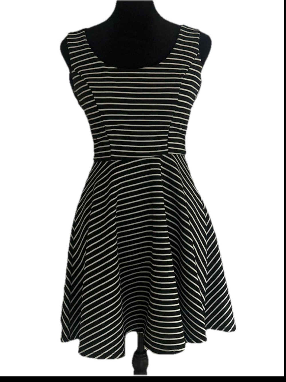 Heart Soul Black White Striped Sleeveless Fit & Flare Short Dress XS Knit